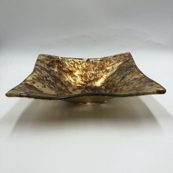 Vetri Di Nennella Italian Art Fused Glass Gold Copper Hand made Square Dish - Picture 4 of 9